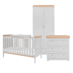 Image showing the Rio 3 Piece Cot Bed Nursery Furniture Set, Dove Grey/Oak product.