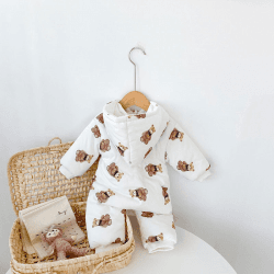 Image showing the The Bear Puffer Suit, 0 - 6 Months, Cream product.