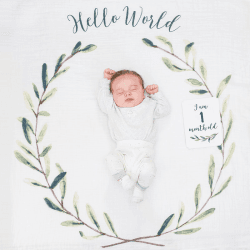 Image showing the Milestone Muslin Blanket & Cards Gift Set, Hello World Wreath product.