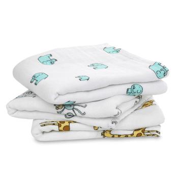 Image showing the Boutique Pack of 3 Cotton Muslin Squares, 70 x 70cm, Jungle Jam product.