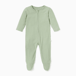 Image showing the Ribbed Zip-Up Sleepsuit, 3 - 6 Months, Sage product.