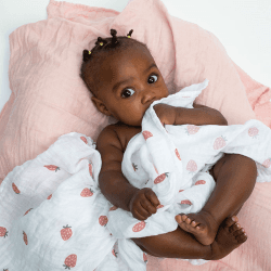 Image showing the Pack of 2 Cotton Swaddles, Strawberries & Ballet Slipper Pink product.