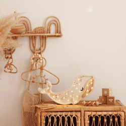 Image showing the Wooden Whale Lamp, Albino White product.