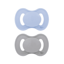 Image showing the Pack of 2 Symmetrical Silicone Dummies, 0 - 6 Months, Ice Blue & Misty Grey product.