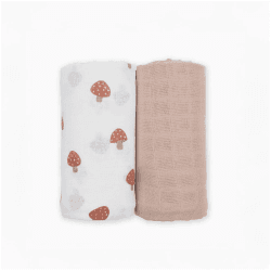 Image showing the Pack of 2 Cotton Swaddles, Mushroom & Sand product.