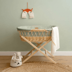 Image showing the Organic Natural Wicker Moses Basket, Sage product.