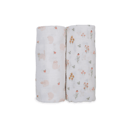 Image showing the Pack of 2 Cotton Swaddles, Kitty Cat & Flower Field product.