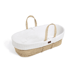 Image showing the Natural Knitted Moses Basket Bundle incl. Static Stand & Mattress, 0-4 months, White product.