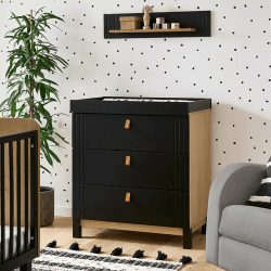 Image showing the Rafi Chest of Drawers with Changing Unit, Oak/Black product.