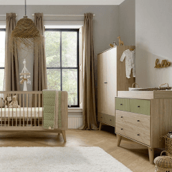 Image showing the Coxley 3 Piece Nursery Furniture Set (excl. Mattress), Natural/Olive product.
