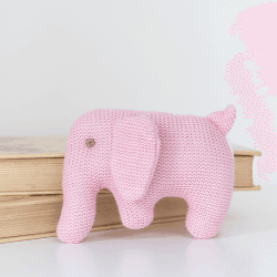 Image showing the Knitted Organic Cotton Pink Elephant Baby Rattle, Pink product.