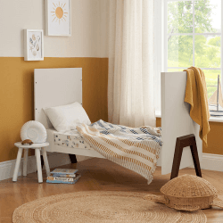 Image showing the Fuori 3 Piece Modern Cot Bed Nursery Furniture Set, White Sand/Warm Walnut product.