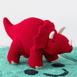 Image showing the Knitted Mini Triceratops Rattle, Red product.