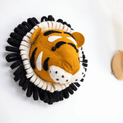 Image showing the Tiger Head Mini Felt Animal Wall Decoration, H25 x W25 x D15cm, Orange product.