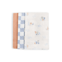 Image showing the Pack of 3 Muslin Cloths, 70 x 70cm, Coastline product.