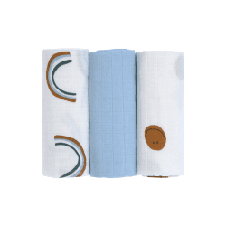 Image showing the Happy Rascals Pack of 3 Smile Muslins, GOTS, 60 x 60cm, Sky Blue product.