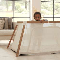 Image showing the CoZee Go Travel Cot, Scandinavian Walnut/Ecru product.