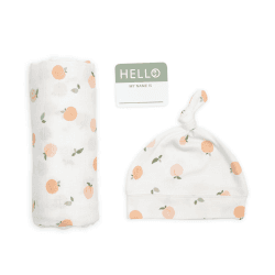 Image showing the Bamboo Hat & Swaddle Gift Set, Peaches product.