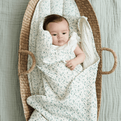 Image showing the Changing Basket Liner with Print, Green Leaves product.