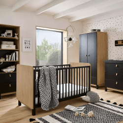 Image showing the Rafi 4 Piece Nursery Furniture Set excl. Mattress, Oak/Black product.