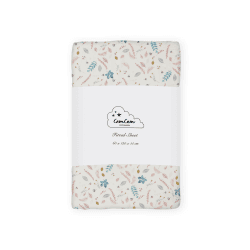 Image showing the Organic Cotton Cot Fitted Sheet with Print, 120 x 60cm, Pressed Leaves Rose product.