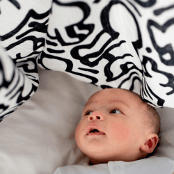 Image showing the Keith Haring Sensory Organic Cotton Muslin Square, 120 x 120cm, Black & White product.