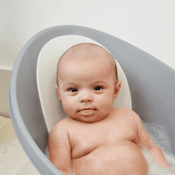 Image showing the Baby Bath with Plug, Slate Grey with White Backrest product.