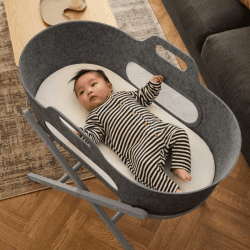 Image showing the SnuzBaskit Moses Basket & Stand Bundle, Dark Grey / Grey product.