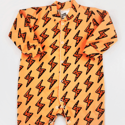 Image showing the Lightning Bolts Sleepsuit Romper, 0 - 3 Months, Lightning Bolts Orange product.