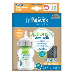 Image showing the Options+ Pack of 2 Glass Baby Bottles, 150ml product.