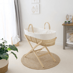 Image showing the Scandi Palm Moses Basket & Folding Stand Bundle, Cream product.