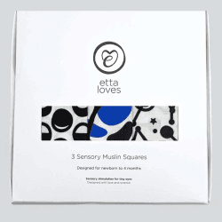 Image showing the Sky Pack of 3 Sensory Organic Cotton Muslin Squares, 60 x 60cm, Black, White & Blue product.
