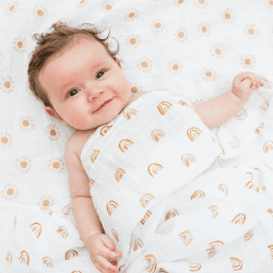 Image showing the Pack of 2 Cotton Swaddles, Rainbow & Sun product.