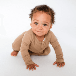 Image showing the Brown Ribbed Bamboo Zip Sleepsuit Romper One Piece, 0 - 3 Months, Brown product.