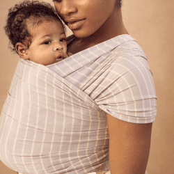 Image showing the Aura Soft Knit Baby Sling Wrap, Grey Stripes product.