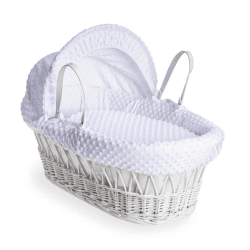 Image showing the Dimple White Wicker Moses Basket & Rocking Stand Bundle, White product.