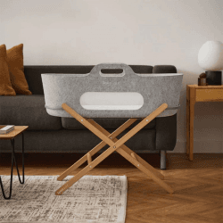 Image showing the SnuzBaskit Moses Basket & Stand Bundle, Light Grey / Natural product.
