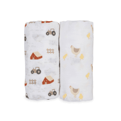 Image showing the Pack of 2 Cotton Swaddles, Hen & Chicks product.