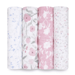 Image showing the Boutique Pack of 4 Large Cotton Muslin Swaddles, 120 x 120cm, Ma Fleur product.