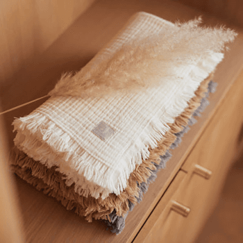 Image showing the Muslin Blanket with Fringe, 1.0 Tog, Ivory product.