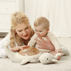 Image showing the Tranquil Whale Family 2-Piece Eco Night Light with Ocean Sound & Rattle Set, White product.
