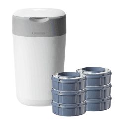 Image showing the Twist & Click Nappy Bin with 6 Cassettes, White product.