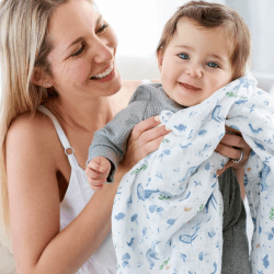 Image showing the Boutique Pack of 2 Large Organic Cotton Muslin Swaddles, 120 x 120cm, Outdoors product.