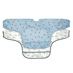 Image showing the Happy Rascals Pack of 2 Smile Print Long Sleeve Bibs, Sky Blue product.