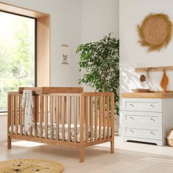 Image showing the Malmo 2 Piece Cot Bed Nursery Furniture Set, Oak/Dove Grey product.