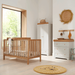 Image showing the Malmo 3 Piece Cot Bed Nursery Furniture Set, Oak/Dove Grey product.