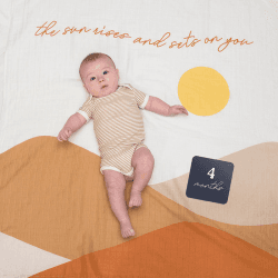 Image showing the Milestone Muslin Blanket & Cards Gift Set, Sun Rises product.