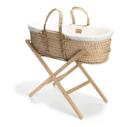 Image showing the Organic Palm Moses Basket & Folding Stand Bundle, Cream product.