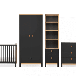 Image showing the Rafi 4 Piece Nursery Furniture Set excl. Mattress, Oak/Black product.