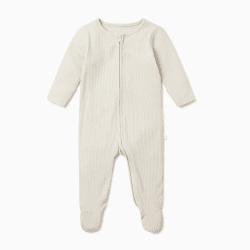 Image showing the Ribbed Zip-Up Sleepsuit, 3 - 6 Months, Ecru product.